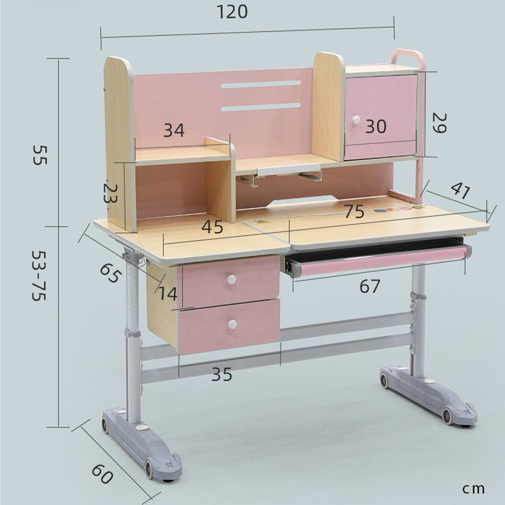 Solid Rubber Wood Height Adjustable Children Kids Ergonomic Pink Study Desk Only 120cm AU main image 1