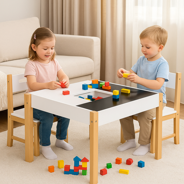 3PCS Kids Table and Chairs Set Storage Toys Play Activity Desk