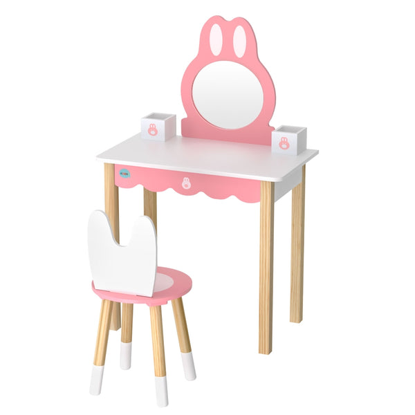 Kids Dressing Table Wooden Bunny Pink