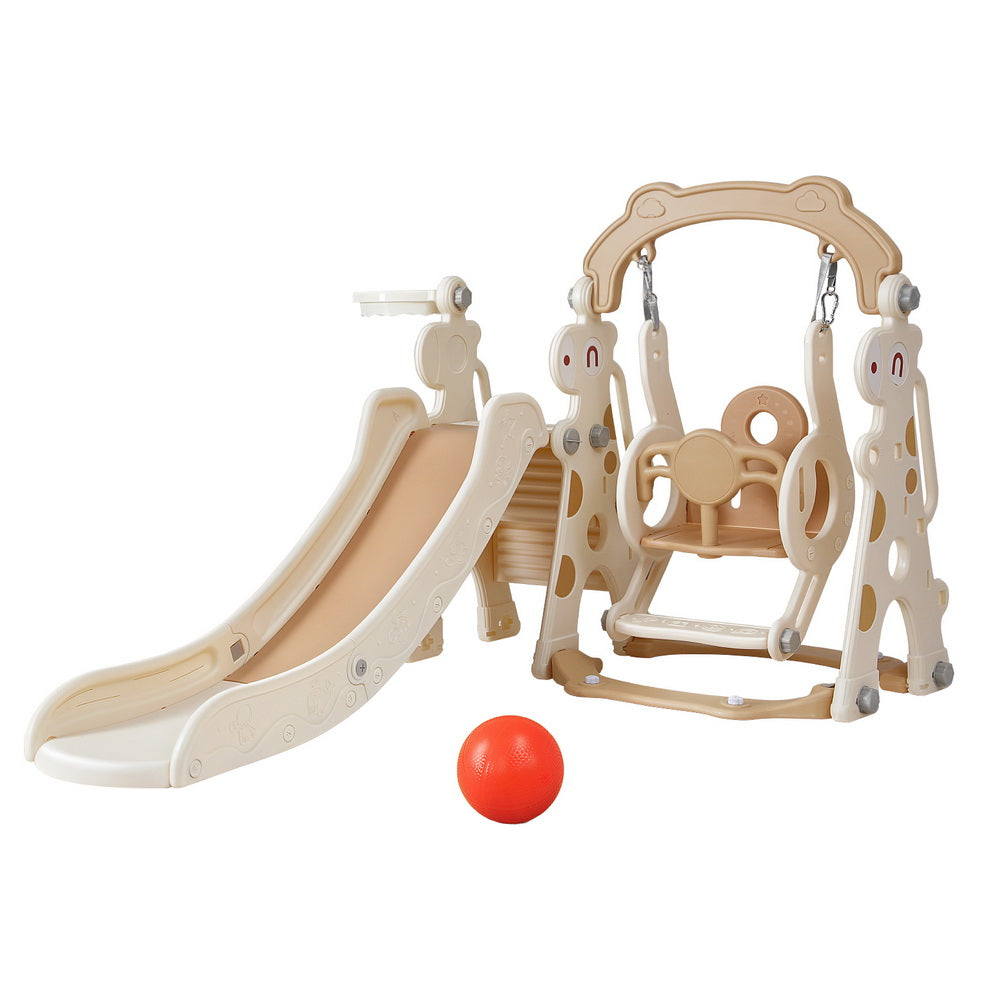 3-in-1 Kids Slide Swing Set with Basketball Hoop