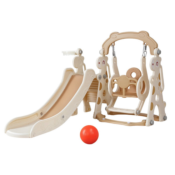 3-in-1 Kids Slide Swing Set with Basketball Hoop