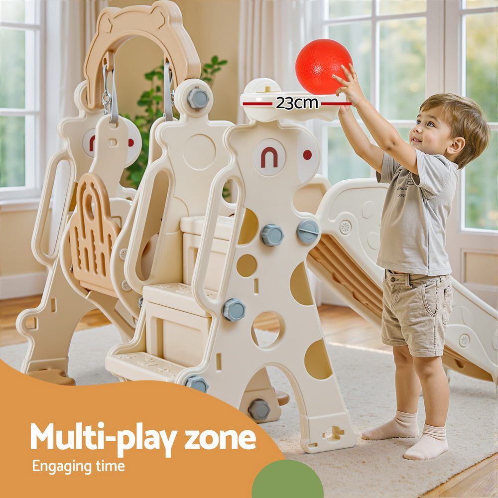 3-in-1 Kids Slide Swing Set with Basketball Hoop