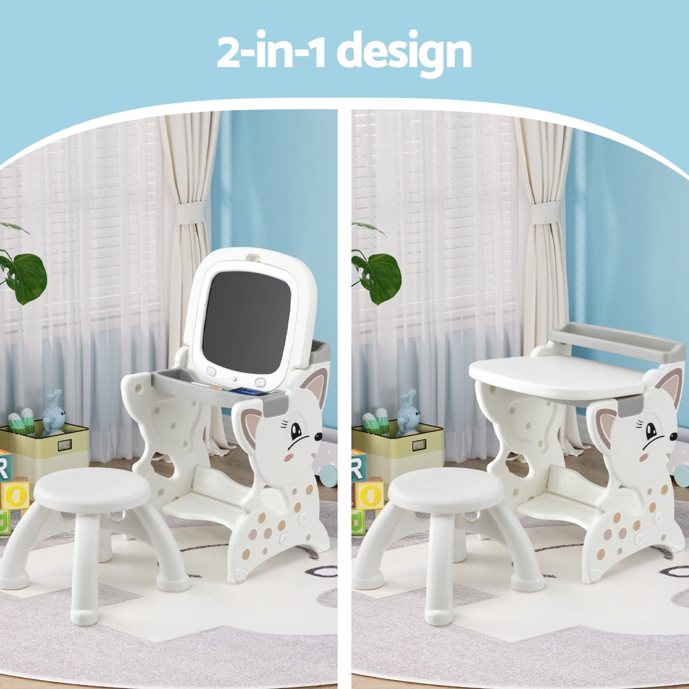 Kids Table and Chair Set 2 in 1 Easel Desk Stool w/ LCD Writing Tablet