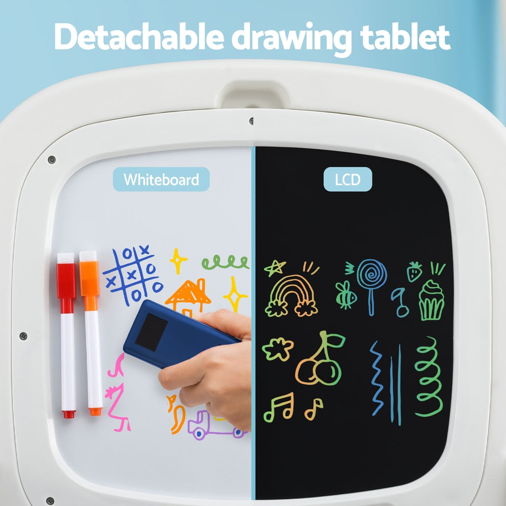 Kids Table and Chair Set 2 in 1 Easel Desk Stool w/ LCD Writing Tablet