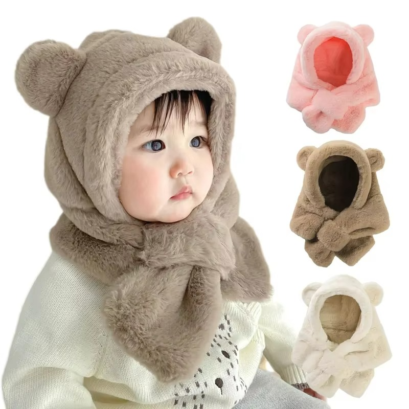 Kids Bear Winter Hat with Scarf