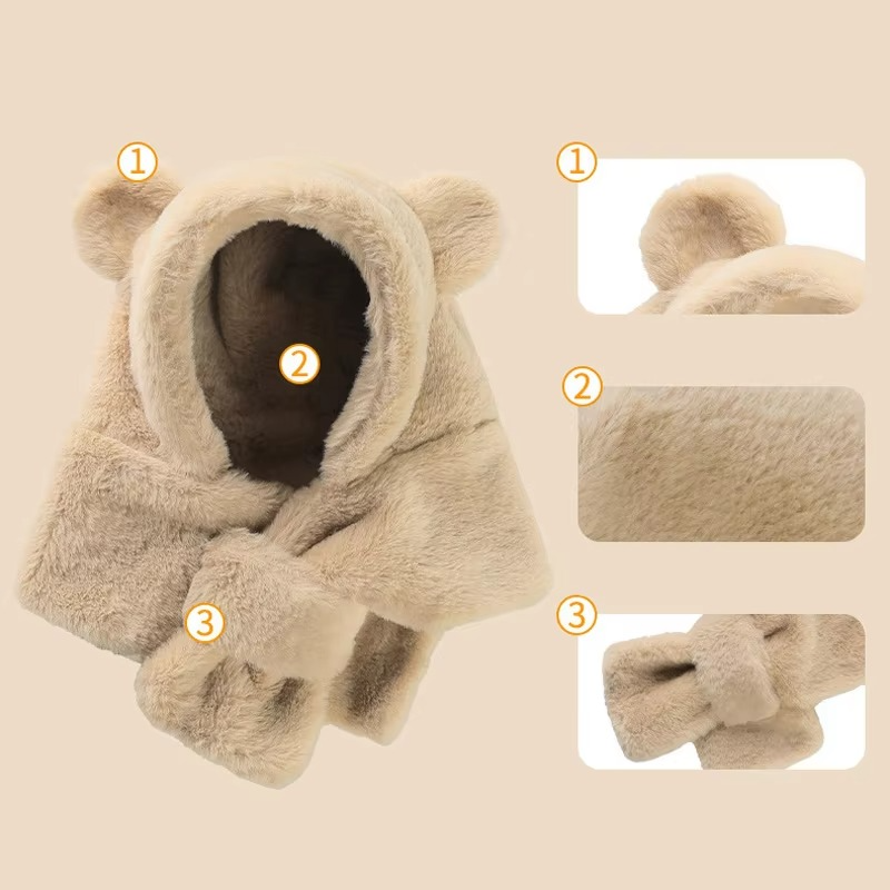 Kids Bear Winter Hat with Scarf