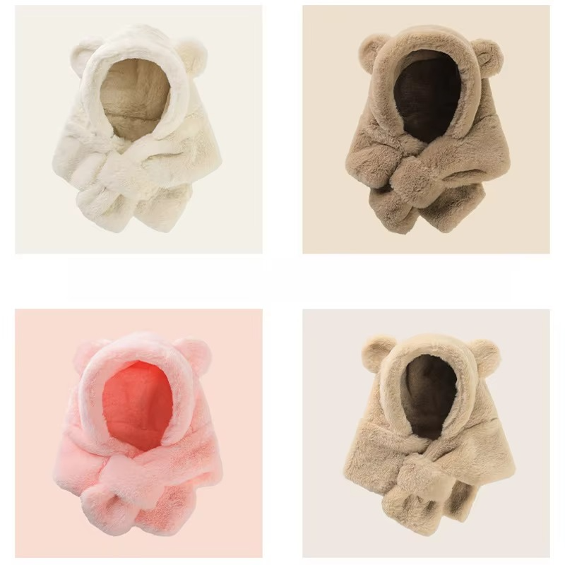 Kids Bear Winter Hat with Scarf