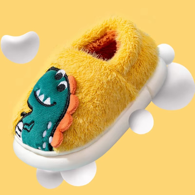 Kids Dinosaur Plush Slippers – Non-Slip Winter Shoes