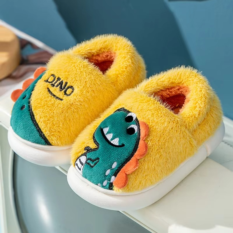 Kids Dinosaur Plush Slippers – Non-Slip Winter Shoes