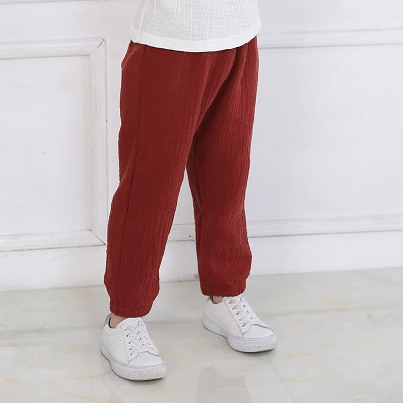 Kids Linen Cotton Pleated Harem Pants