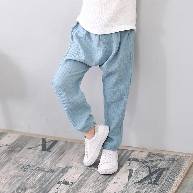 Kids Linen Cotton Pleated Harem Pants