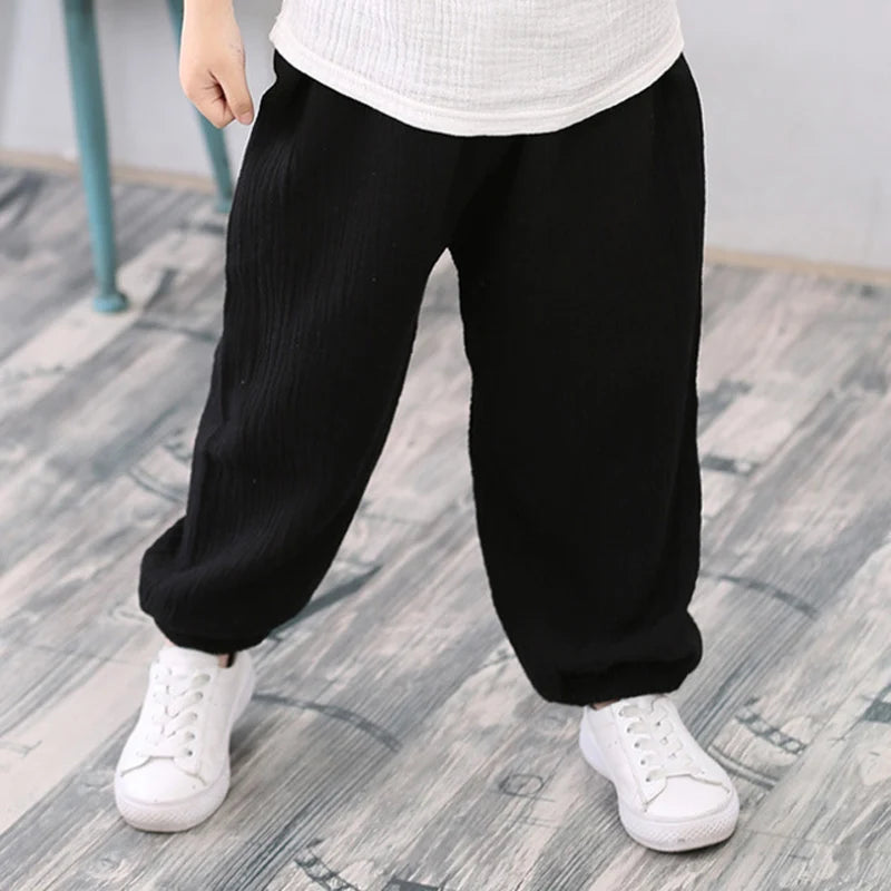 Kids Linen Cotton Pleated Harem Pants