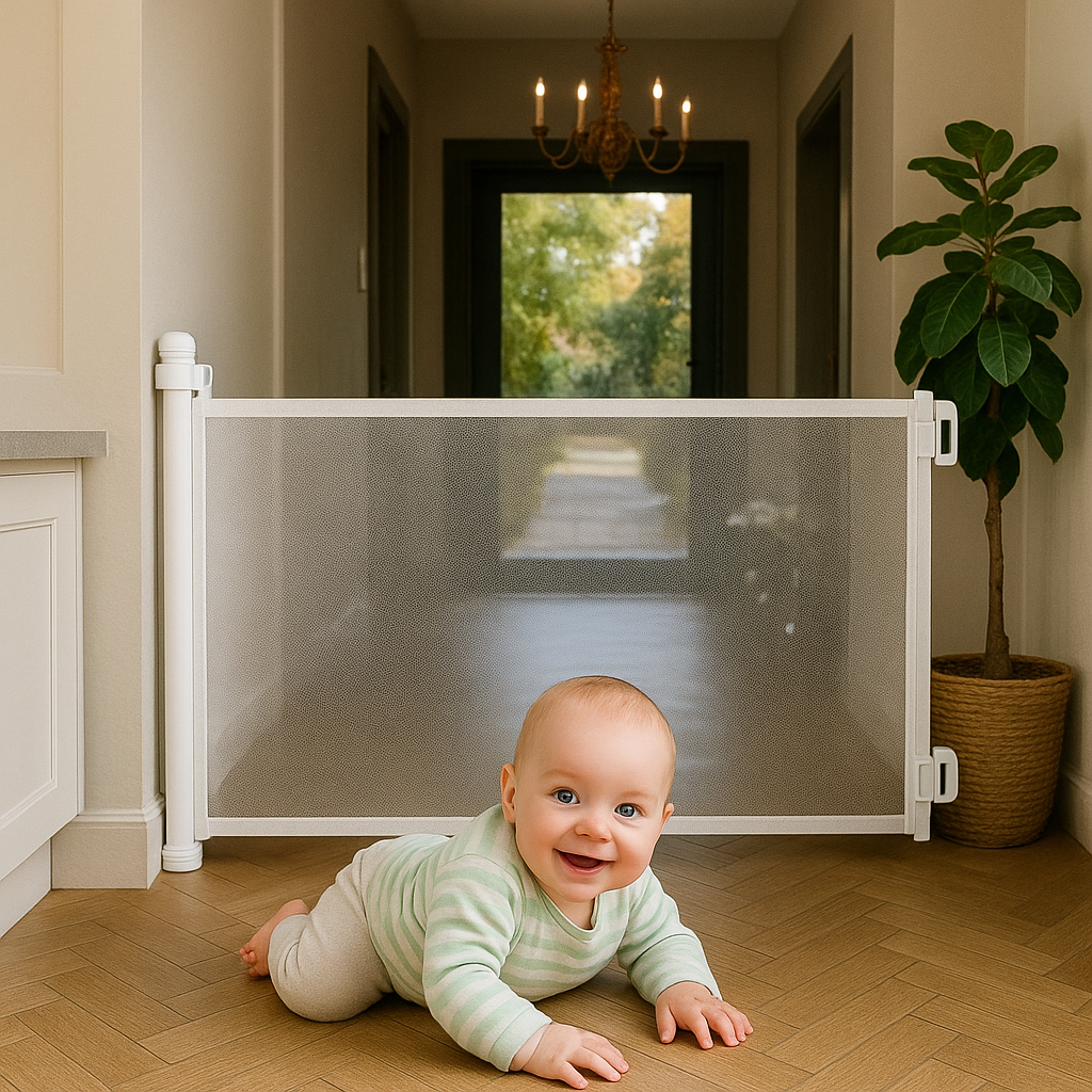 Retractable 1.5M Doorways Hallways Stairs Baby Gate