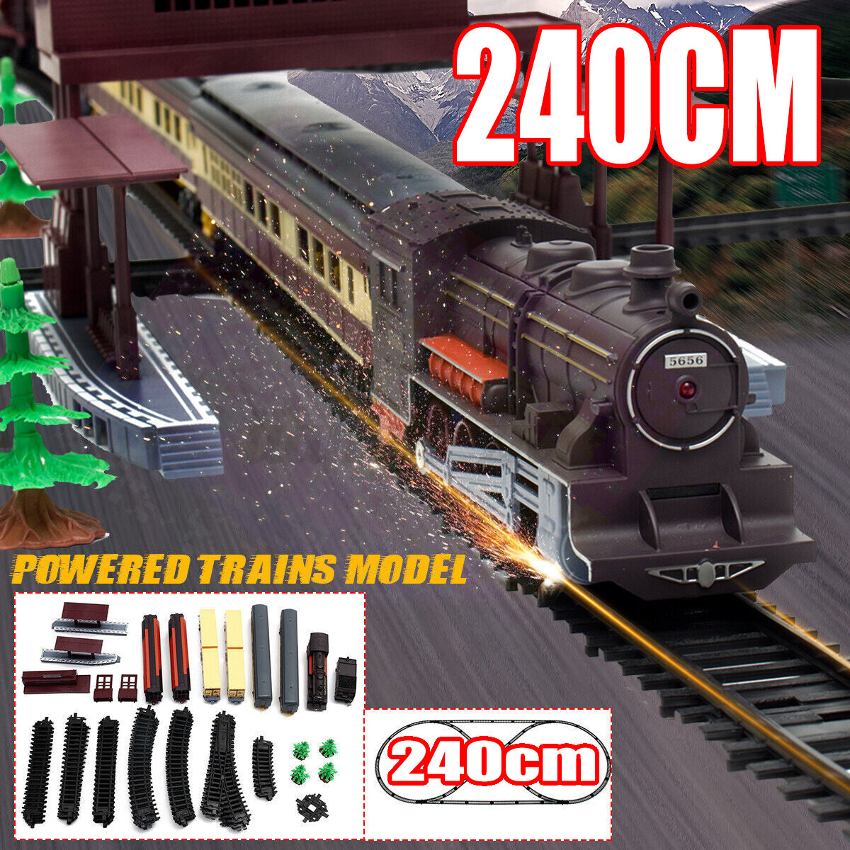 Electric Large Classic Train Set Rail Track Carriages Kids Vehicle